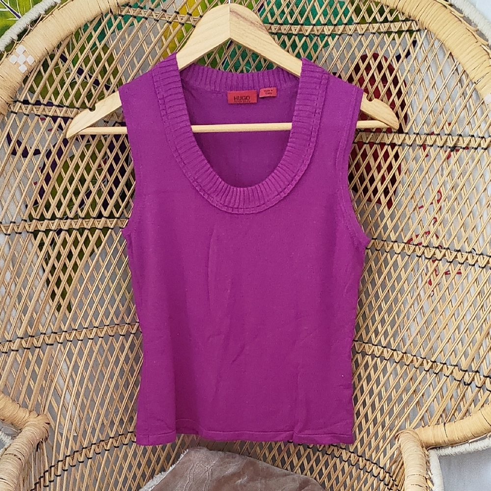 Hugo Boss Purple Ribbed Fitted Tank Top